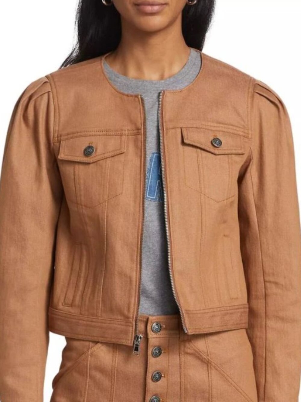 Cinq à Sept Dalia Cropped Denim Jacket | Size 2 | Brown (Cocoa) | EUC